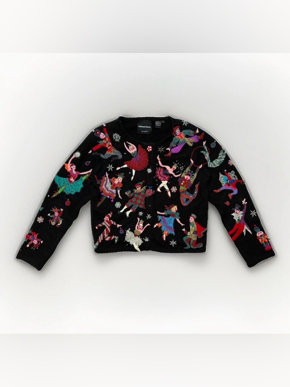 🎄🩰✨ Vintage Michael Simon Nutcracker Sweet Ballet Beaded Christmas Cardigan M